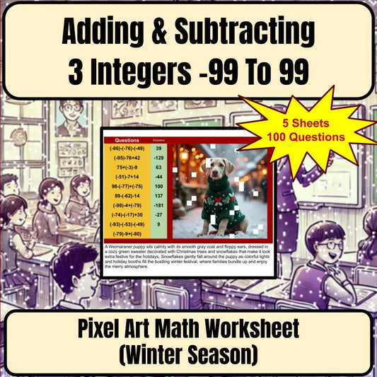 Adding & Subtracting 3 Integers −99 To 99 Mystery Picture Worksheet P0117
