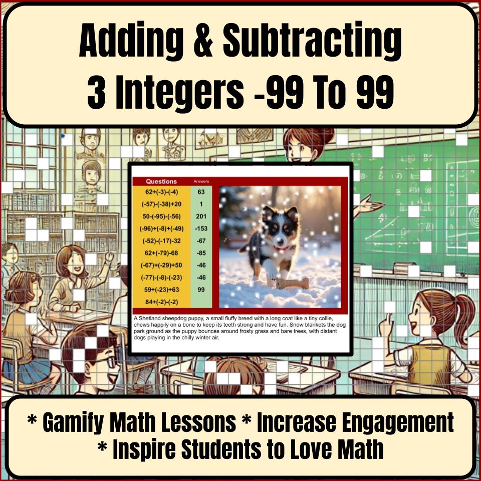Adding & Subtracting 3 Integers −99 To 99 Mystery Picture Worksheet P0117