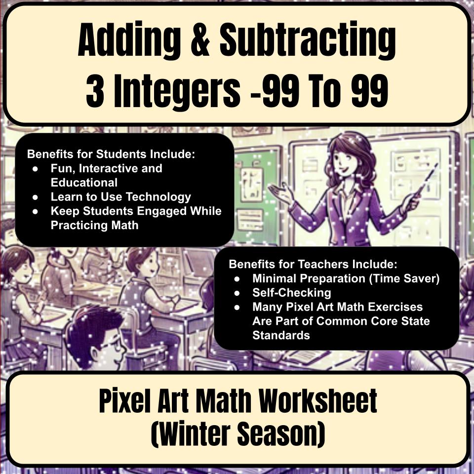 Adding & Subtracting 3 Integers −99 To 99 Mystery Picture Worksheet P0117