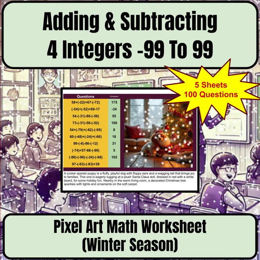 Adding & Subtracting 4 Integers −99 To 99 Mystery Picture Worksheet P0118