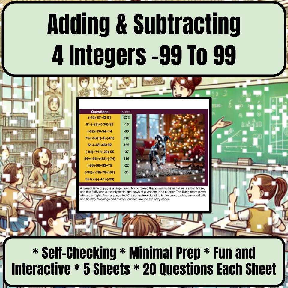 Adding & Subtracting 4 Integers −99 To 99 Mystery Picture Worksheet P0118
