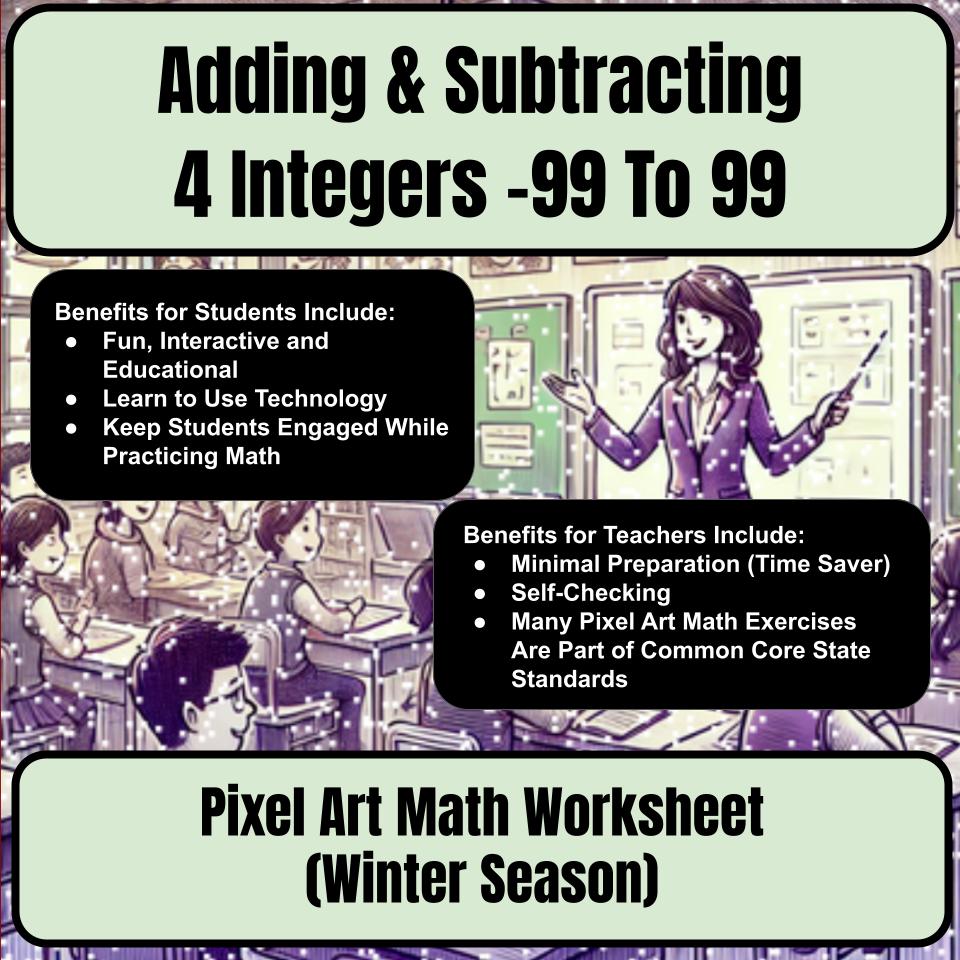 Adding & Subtracting 4 Integers −99 To 99 Mystery Picture Worksheet P0118