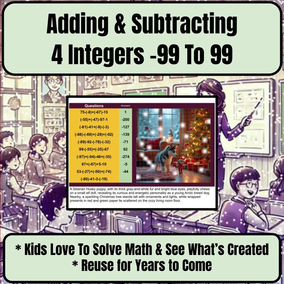 Adding & Subtracting 4 Integers −99 To 99 Mystery Picture Worksheet P0118