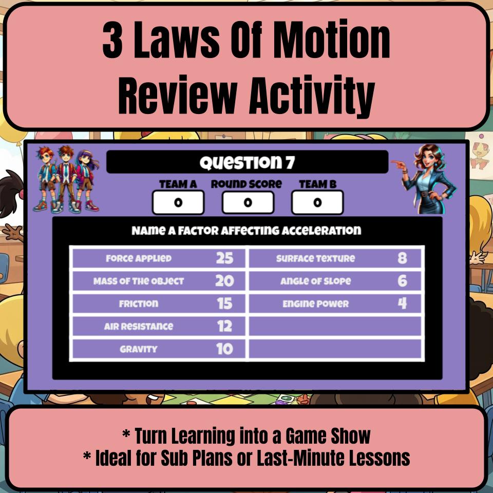 3 Laws Of Motion Science Review Family Feud Style Game Activity CF0012