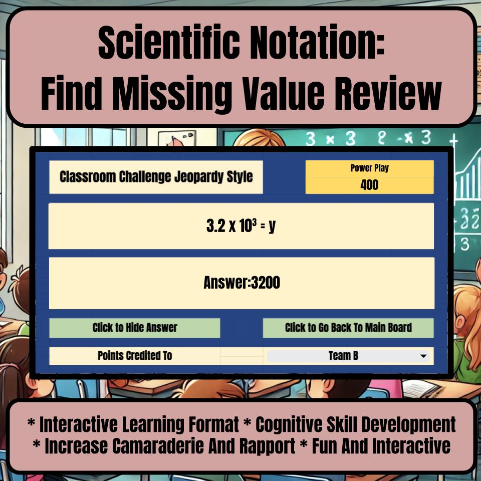 Scientific Notation: Find Missing Value Jeopardy Math Review I0012