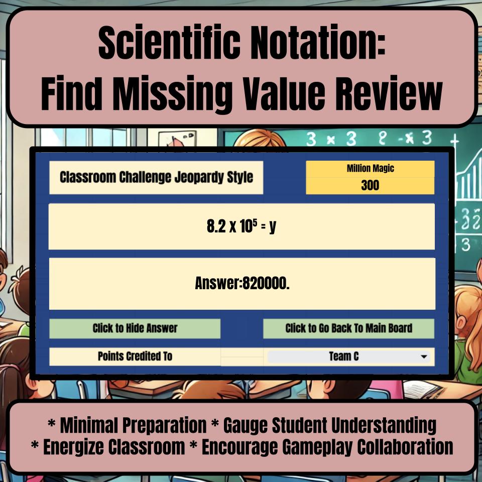 Scientific Notation: Find Missing Value Jeopardy Math Review I0012