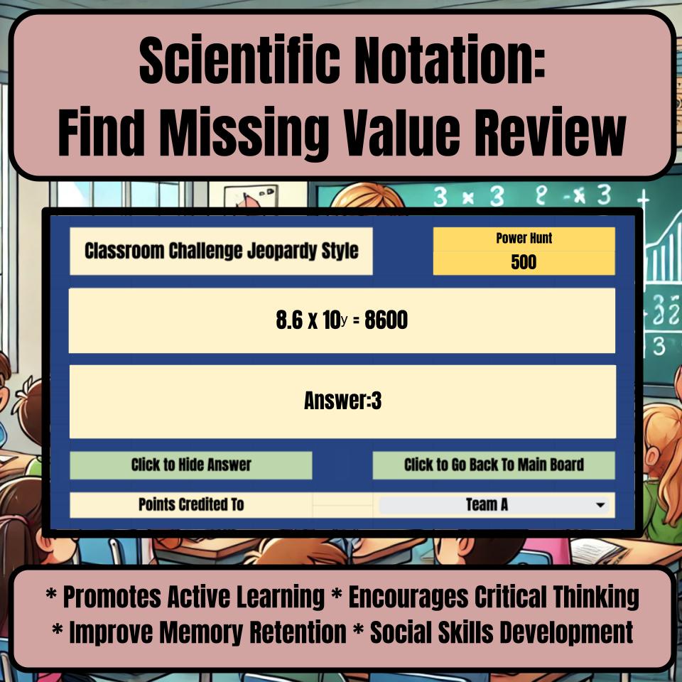 Scientific Notation: Find Missing Value Jeopardy Math Review I0012