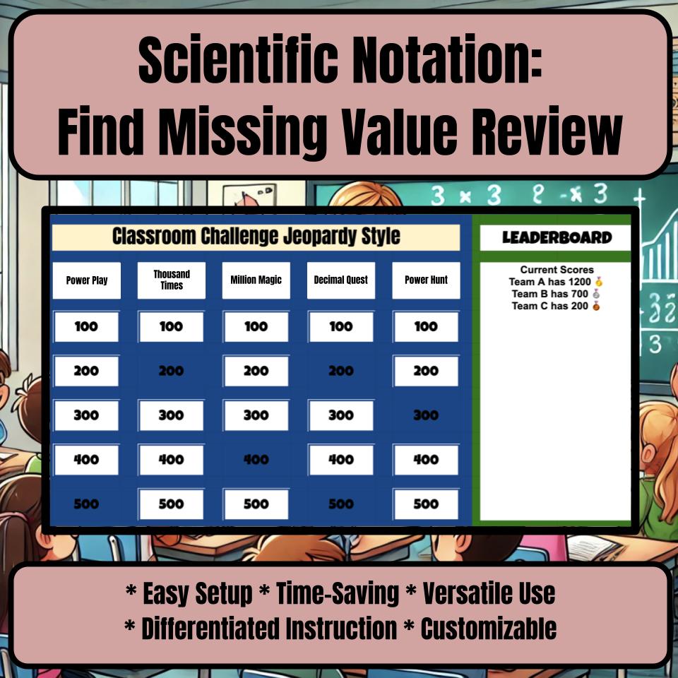 Scientific Notation: Find Missing Value Jeopardy Math Review I0012