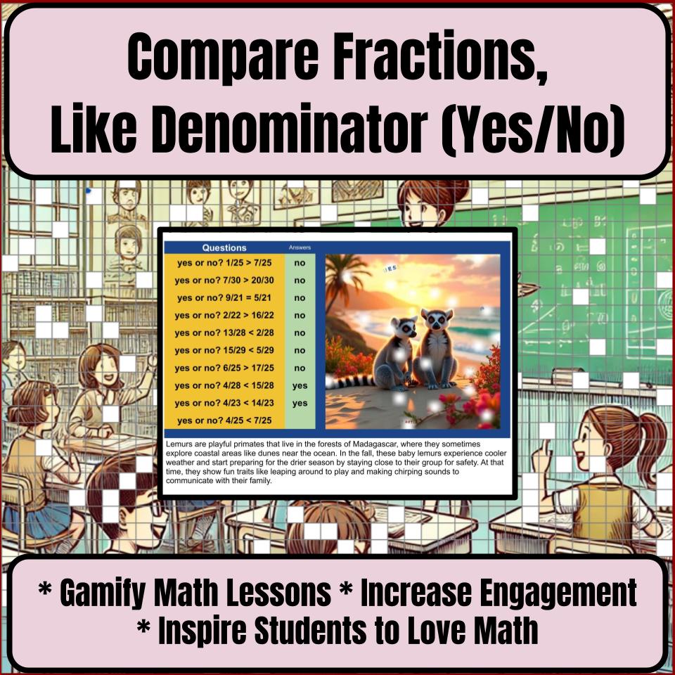 Compare Fractions, Like Denominator (Yes/No) Mystery Picture Worksheet P0125