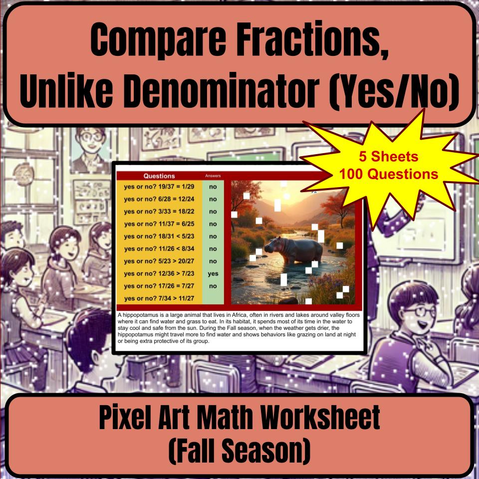 Compare Fractions, Unlike Denominator (Yes/No) Mystery Picture Worksheet P0126