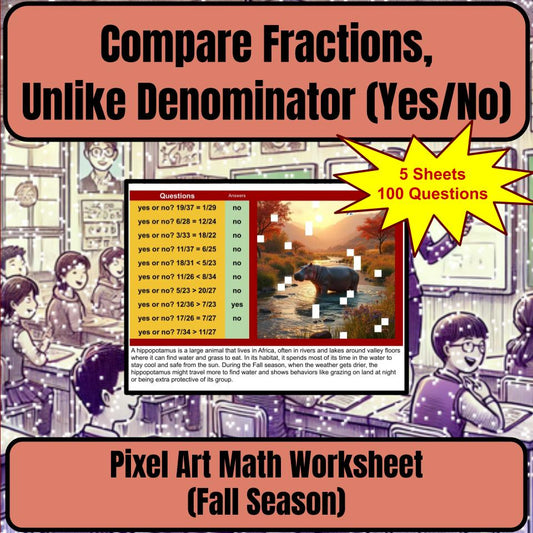 Compare Fractions, Unlike Denominator (Yes/No) Mystery Picture Worksheet P0126