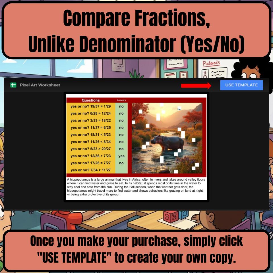 Compare Fractions, Unlike Denominator (Yes/No) Mystery Picture Worksheet P0126