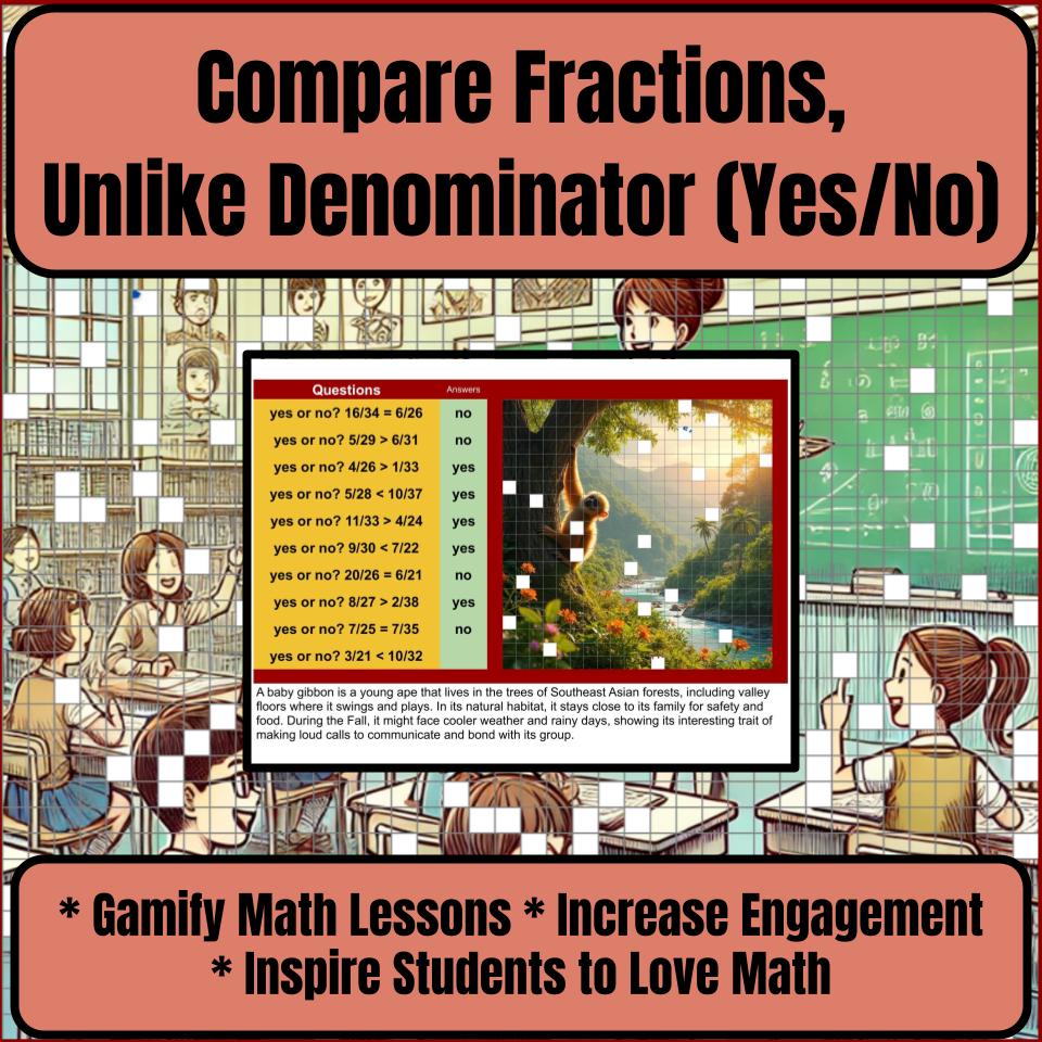 Compare Fractions, Unlike Denominator (Yes/No) Mystery Picture Worksheet P0126