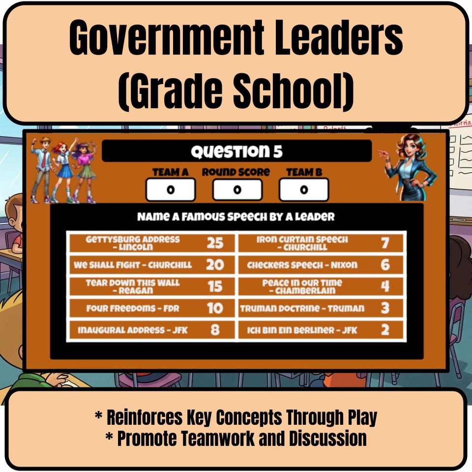 Government Leaders (Grade School) Feud Review Game CF0013
