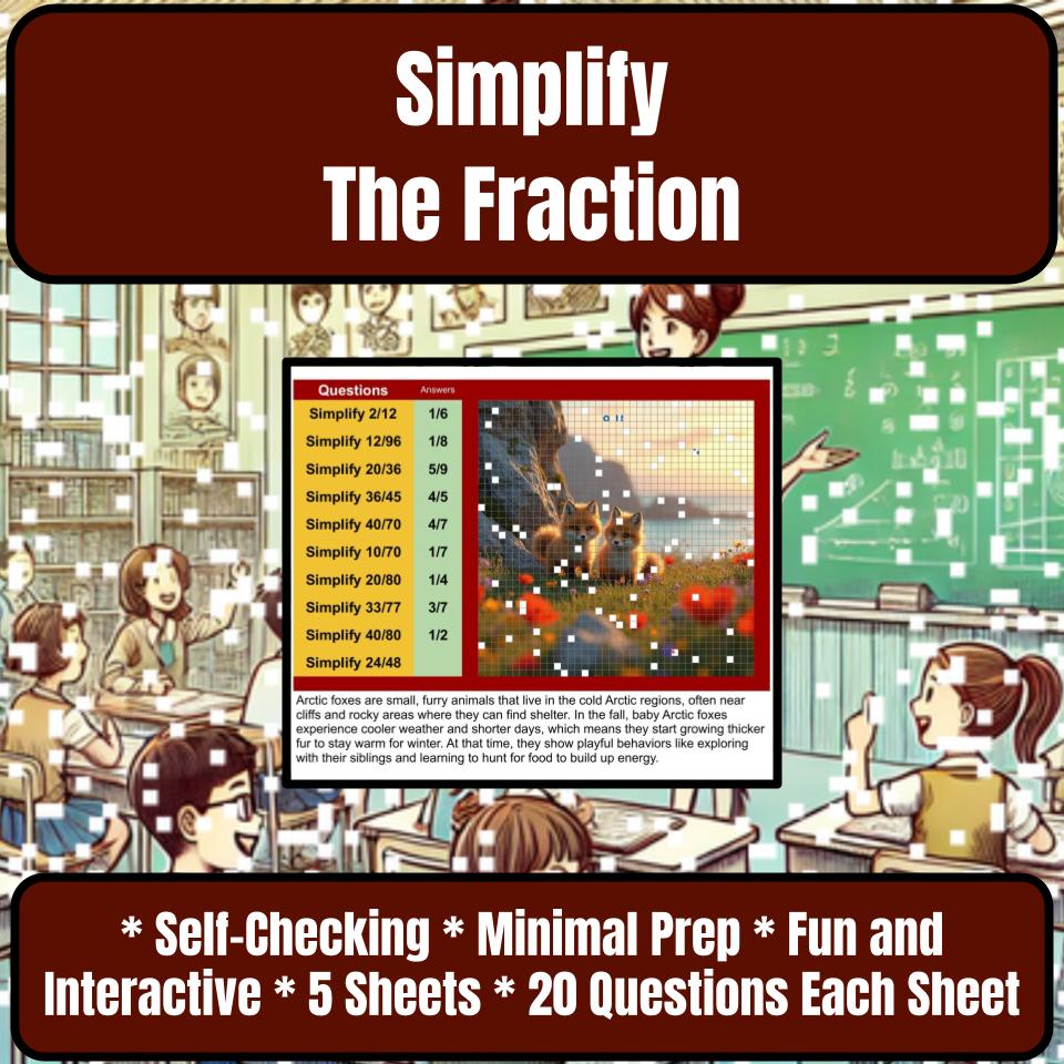 Simplify The Fraction Mystery Picture Activity Worksheet P0135