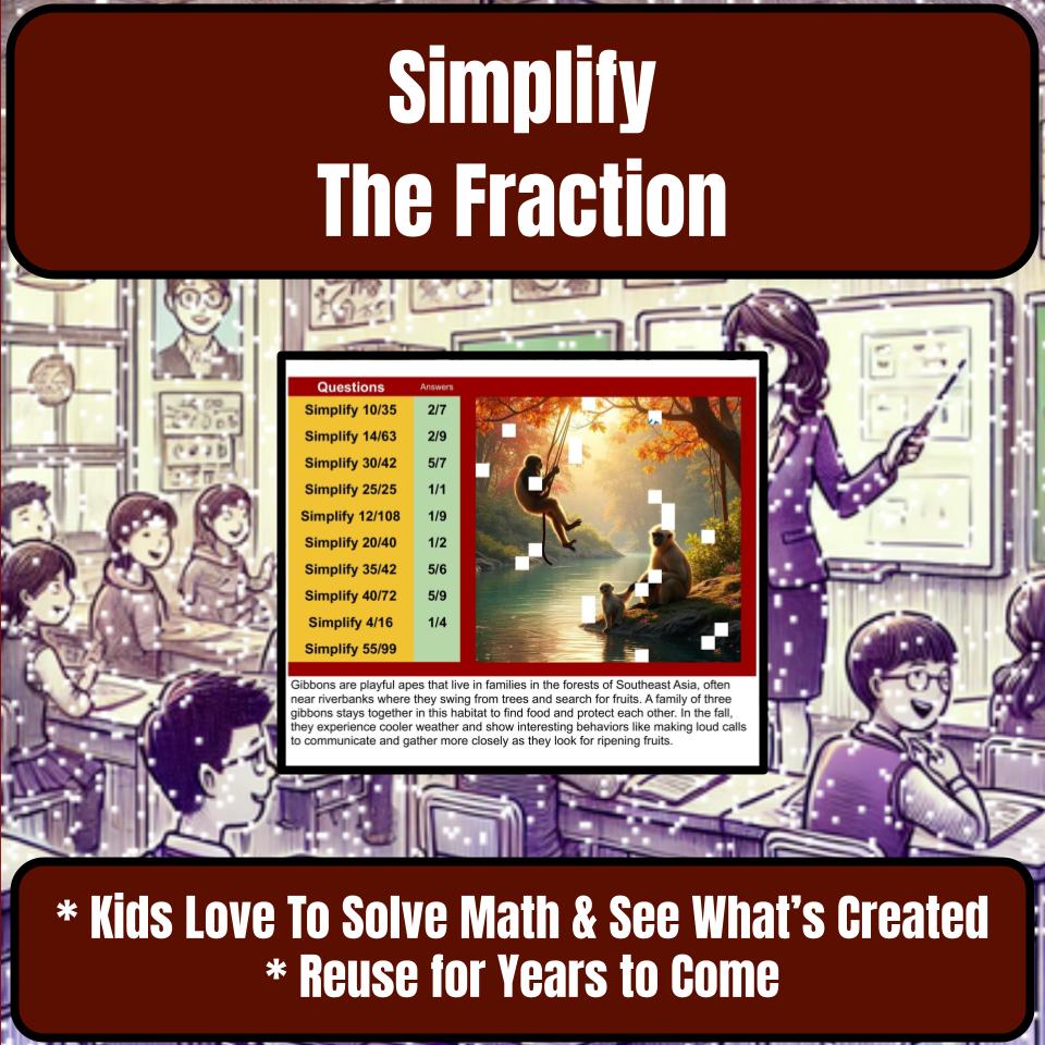 Simplify The Fraction Mystery Picture Activity Worksheet P0135