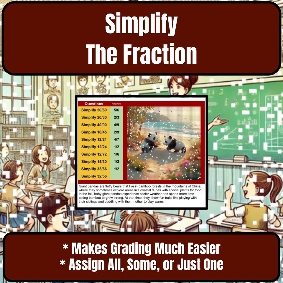 Simplify The Fraction Mystery Picture Activity Worksheet P0135