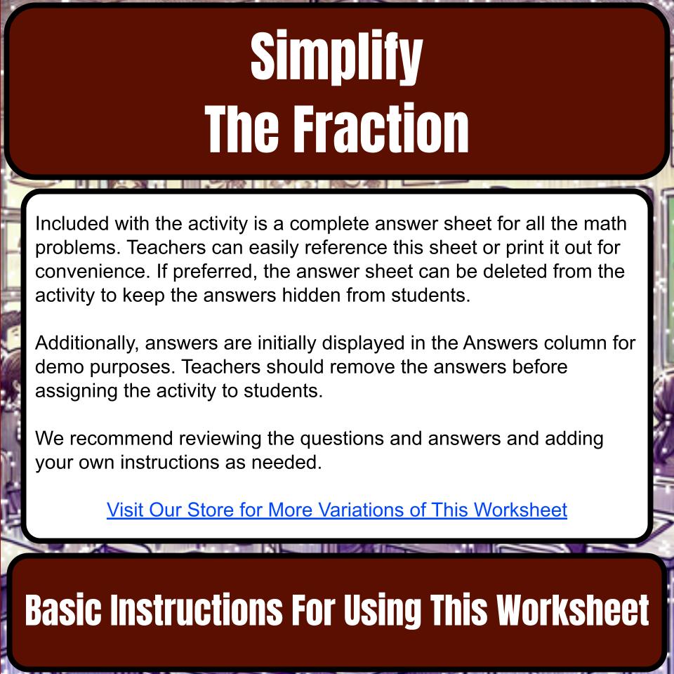 Simplify The Fraction Mystery Picture Activity Worksheet P0135