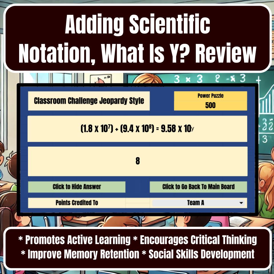 Jeopardy Adding Scientific Notation, What Is Y? Math Review Activity I0014