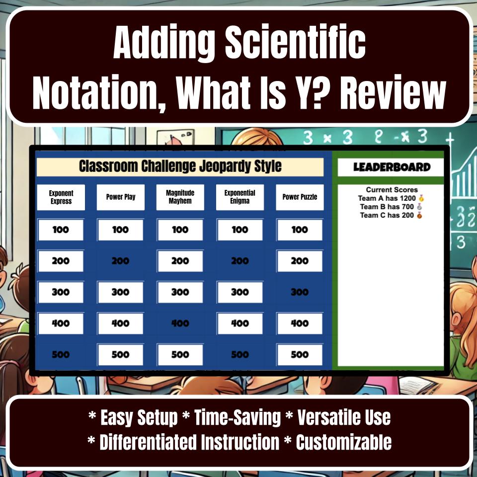 Jeopardy Adding Scientific Notation, What Is Y? Math Review Activity I0014