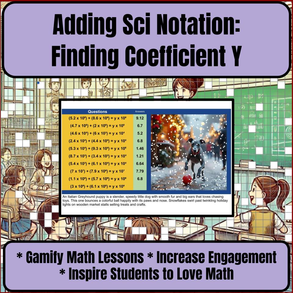 Adding Scientific Notation: Finding Resulting Coefficient Y Mystery Art P0015