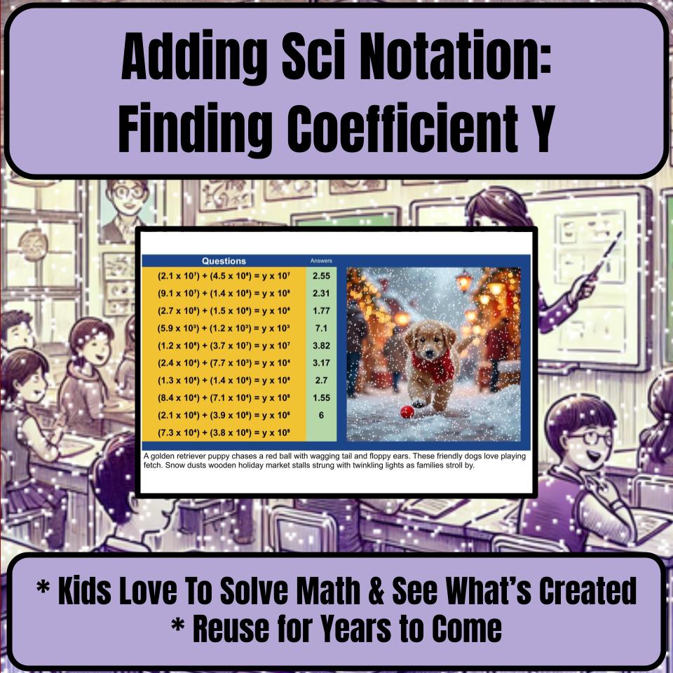 Adding Scientific Notation: Finding Resulting Coefficient Y Mystery Art P0015