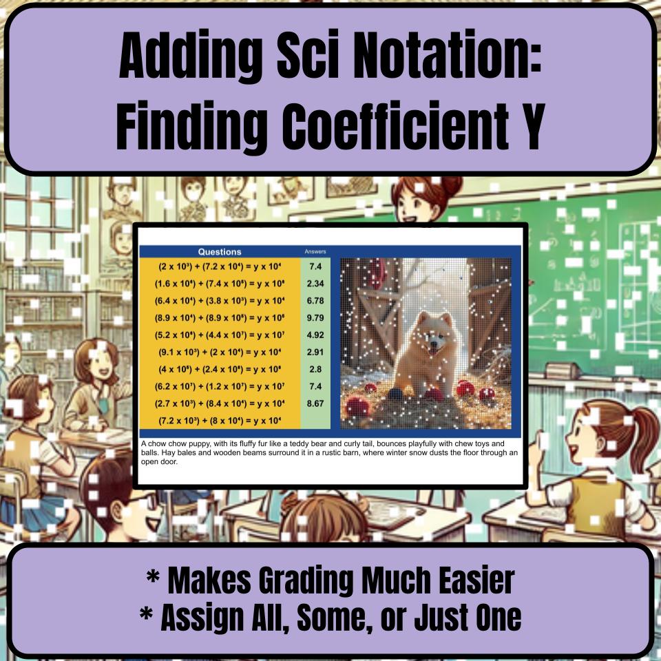 Adding Scientific Notation: Finding Resulting Coefficient Y Mystery Art P0015