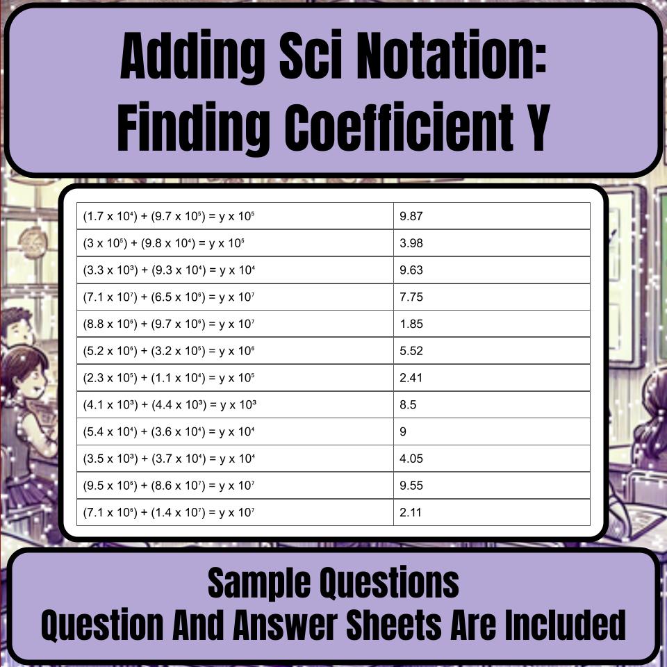 Adding Scientific Notation: Finding Resulting Coefficient Y Mystery Art P0015