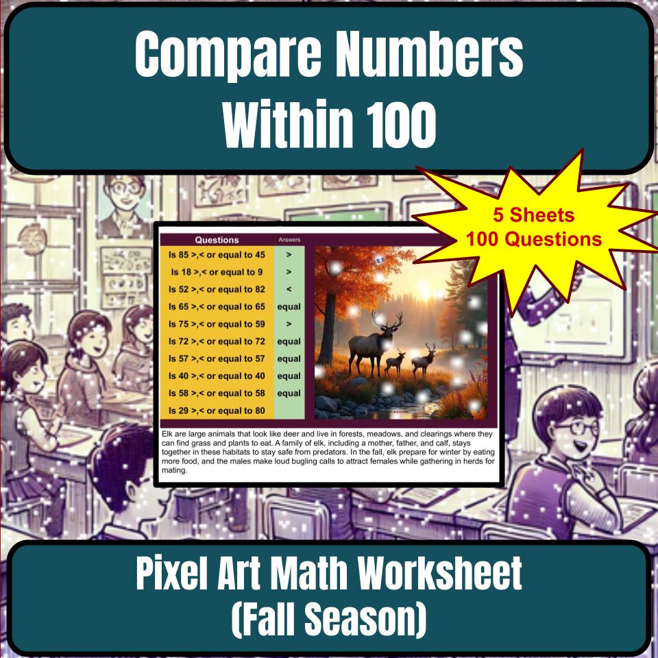 Compare Numbers Within 100 Mystery Picture P0150