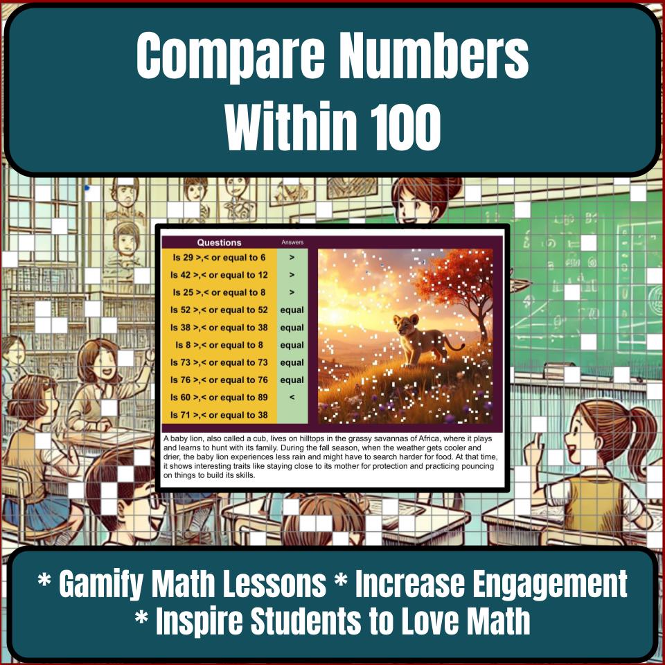 Compare Numbers Within 100 Mystery Picture P0150