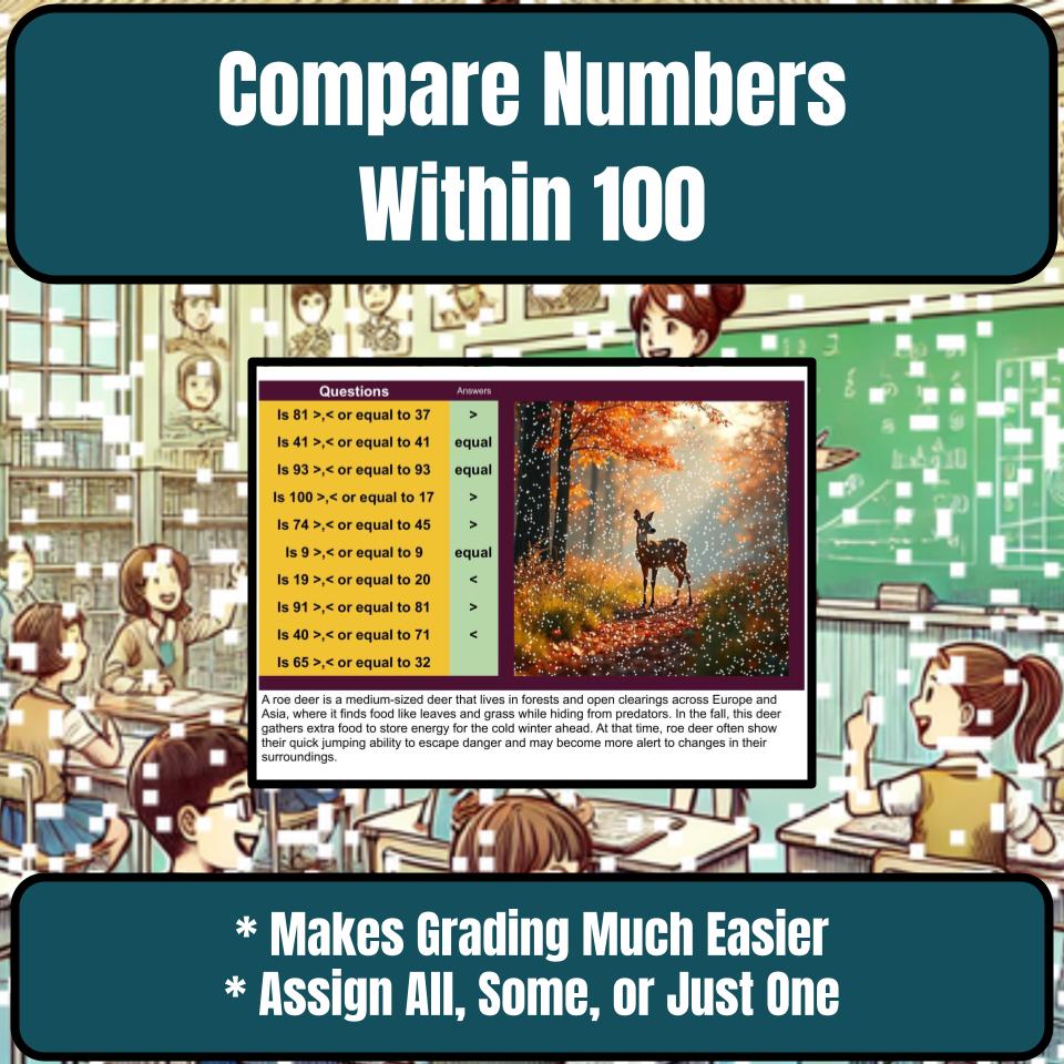 Compare Numbers Within 100 Mystery Picture P0150
