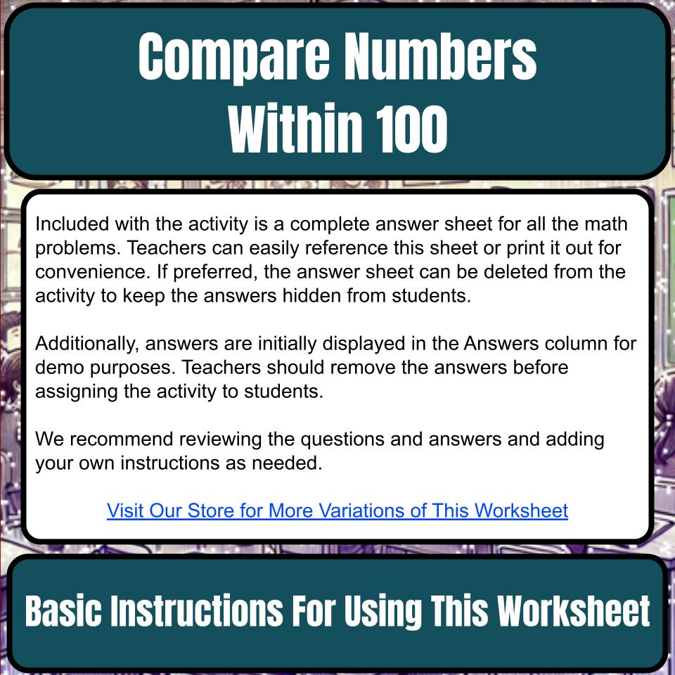 Compare Numbers Within 100 Mystery Picture P0150