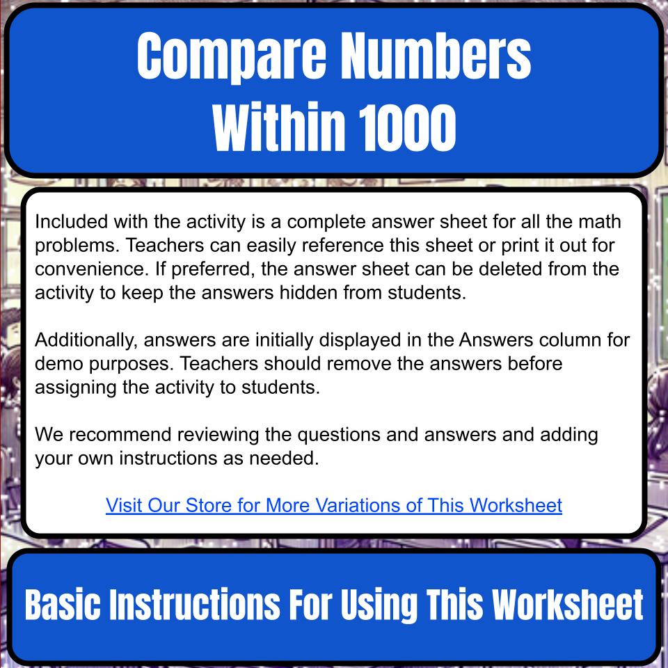 Compare Numbers Within 1000 Mystery Picture P0151