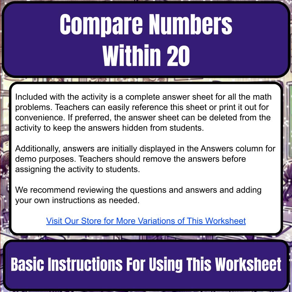 Compare Numbers Within 20 Mystery Picture P0153