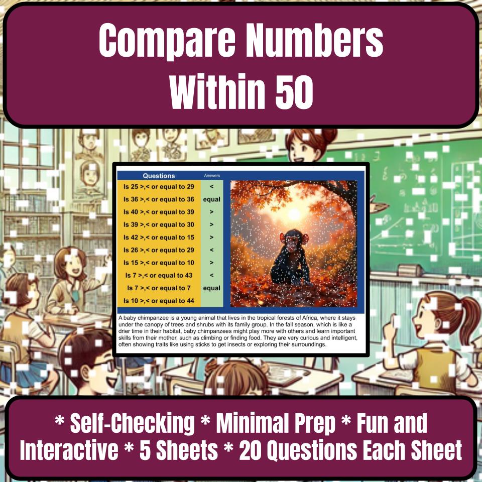Compare Numbers Within 50 Mystery Picture P0154