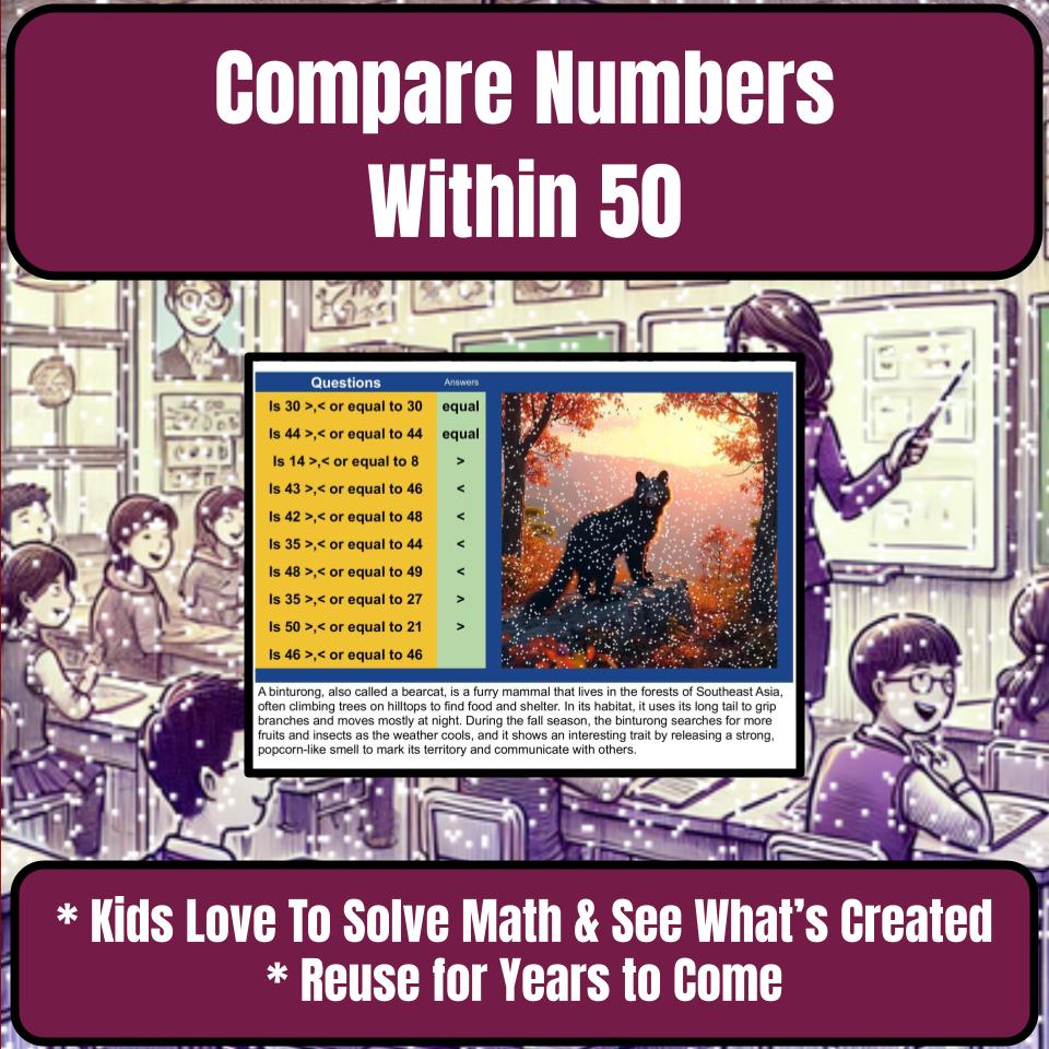 Compare Numbers Within 50 Mystery Picture P0154