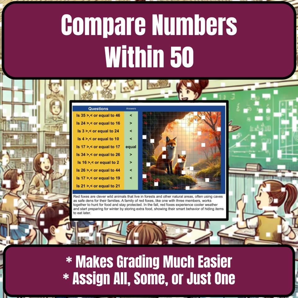 Compare Numbers Within 50 Mystery Picture P0154
