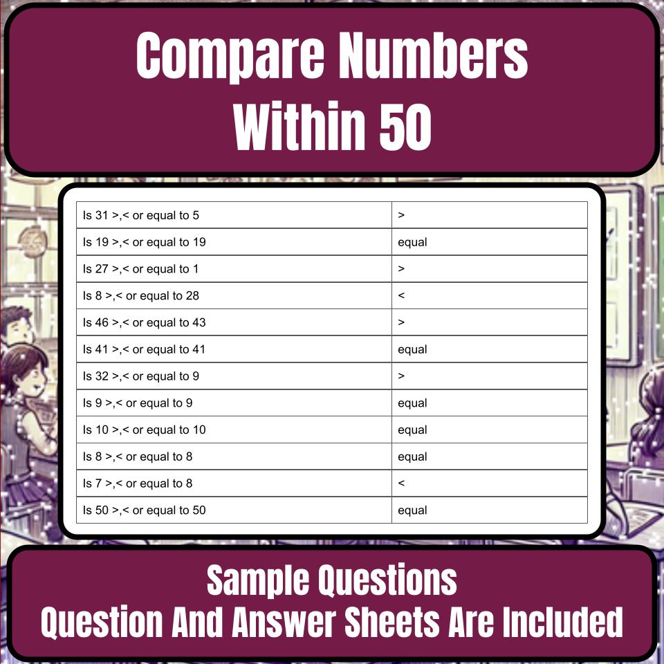 Compare Numbers Within 50 Mystery Picture P0154