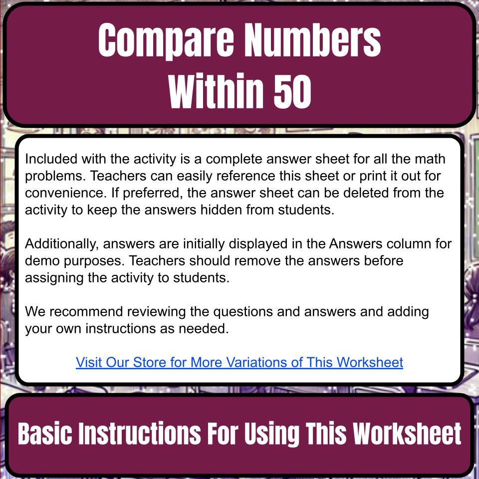 Compare Numbers Within 50 Mystery Picture P0154