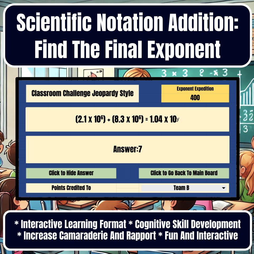 Scientific Notation Addition: Find The Final Exponent Jeopardy Math Review I0016