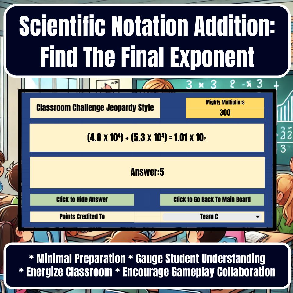 Scientific Notation Addition: Find The Final Exponent Jeopardy Math Review I0016