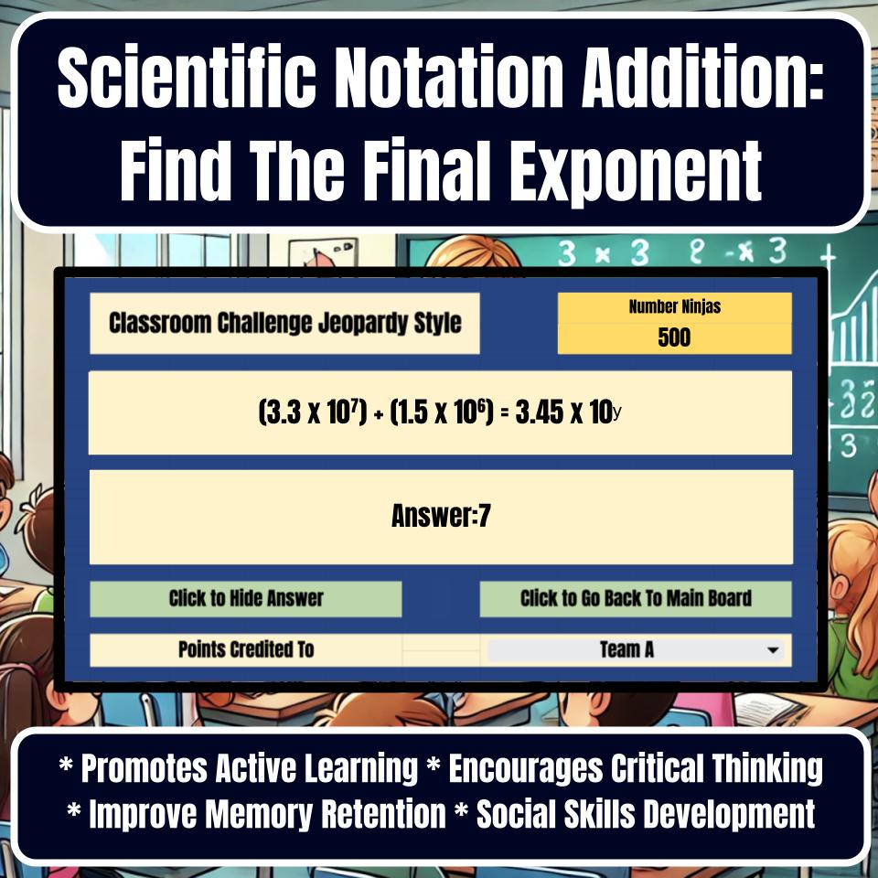 Scientific Notation Addition: Find The Final Exponent Jeopardy Math Review I0016
