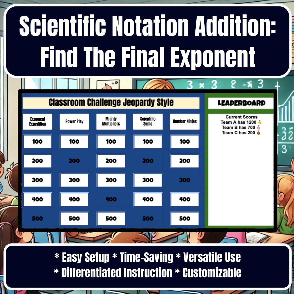 Scientific Notation Addition: Find The Final Exponent Jeopardy Math Review I0016