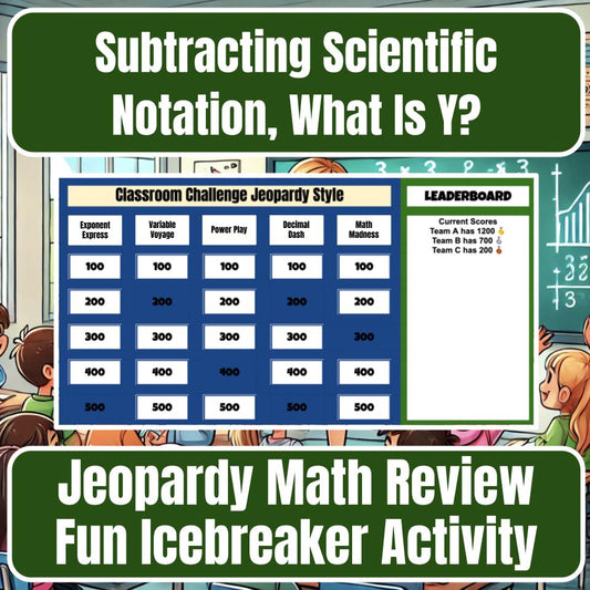 Jeopardy Subtracting Scientific Notation, What Is Y? Math Review Activity I0017