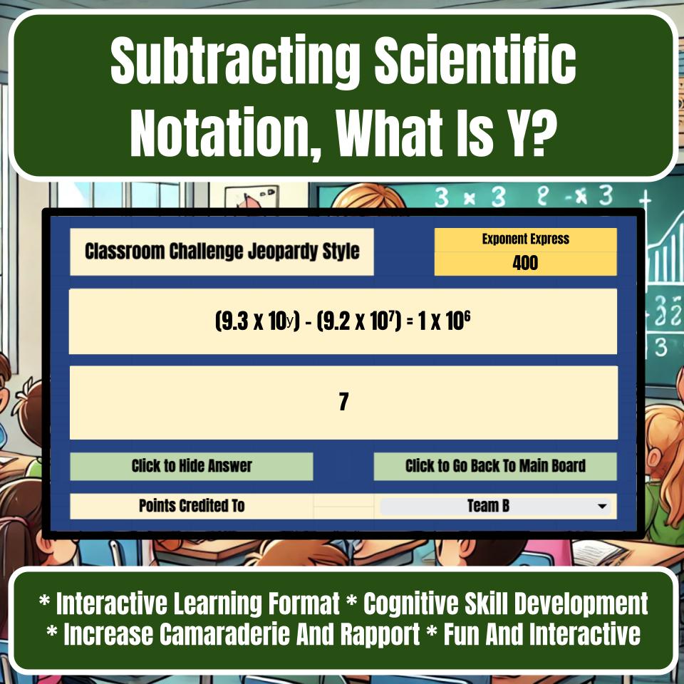 Jeopardy Subtracting Scientific Notation, What Is Y? Math Review Activity I0017