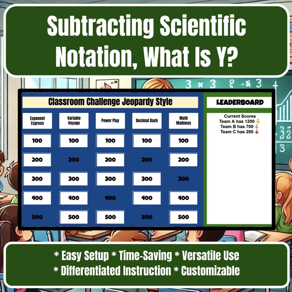 Jeopardy Subtracting Scientific Notation, What Is Y? Math Review Activity I0017