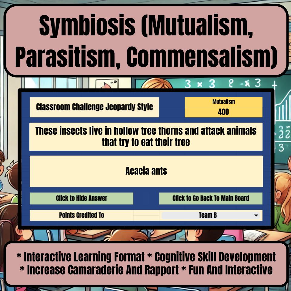 Symbiosis (Mutualism, Parasitism, Commensalism) Jeopardy Science Review I0183