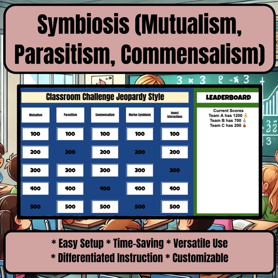 Symbiosis (Mutualism, Parasitism, Commensalism) Jeopardy Science Review I0183