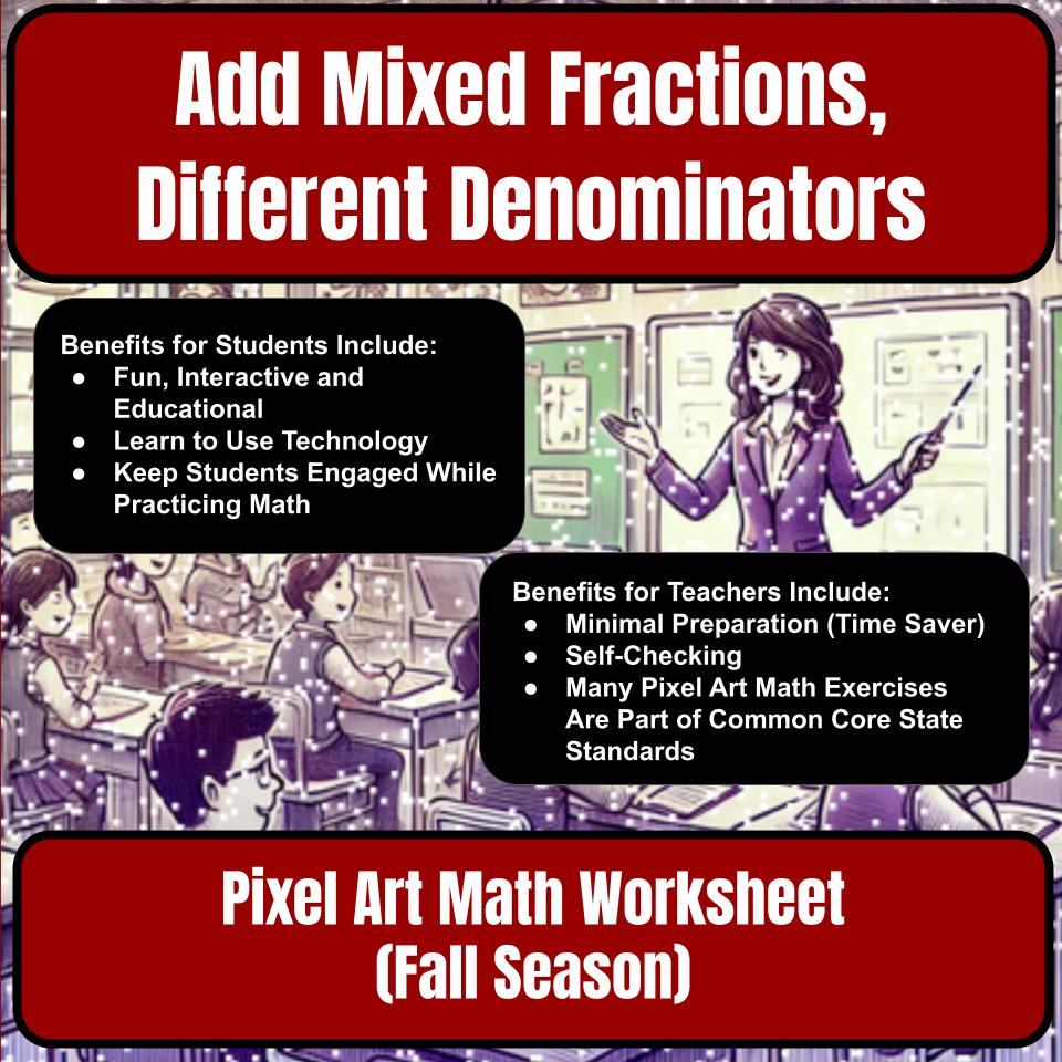 Add Mixed Fractions, Different Denominators Mystery Picture P0185