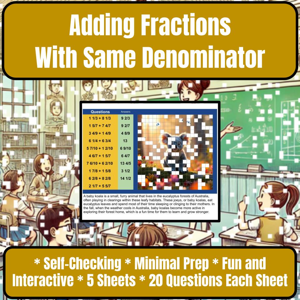 Adding Fractions With Same Denominator Mystery Picture P0187